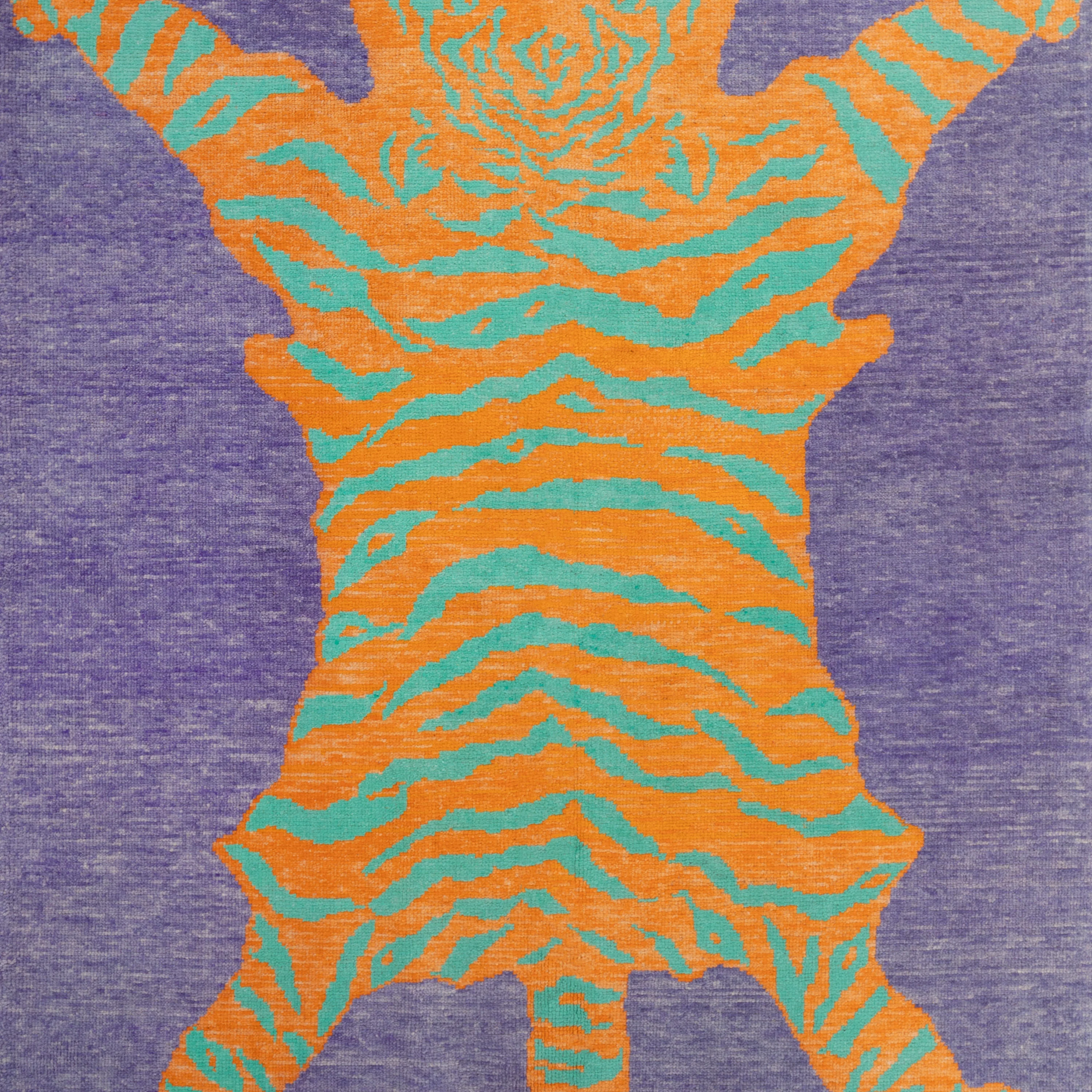 Purple Contemporary Tiger Wool Rug - 5'11" x 7'10" - Image 2
