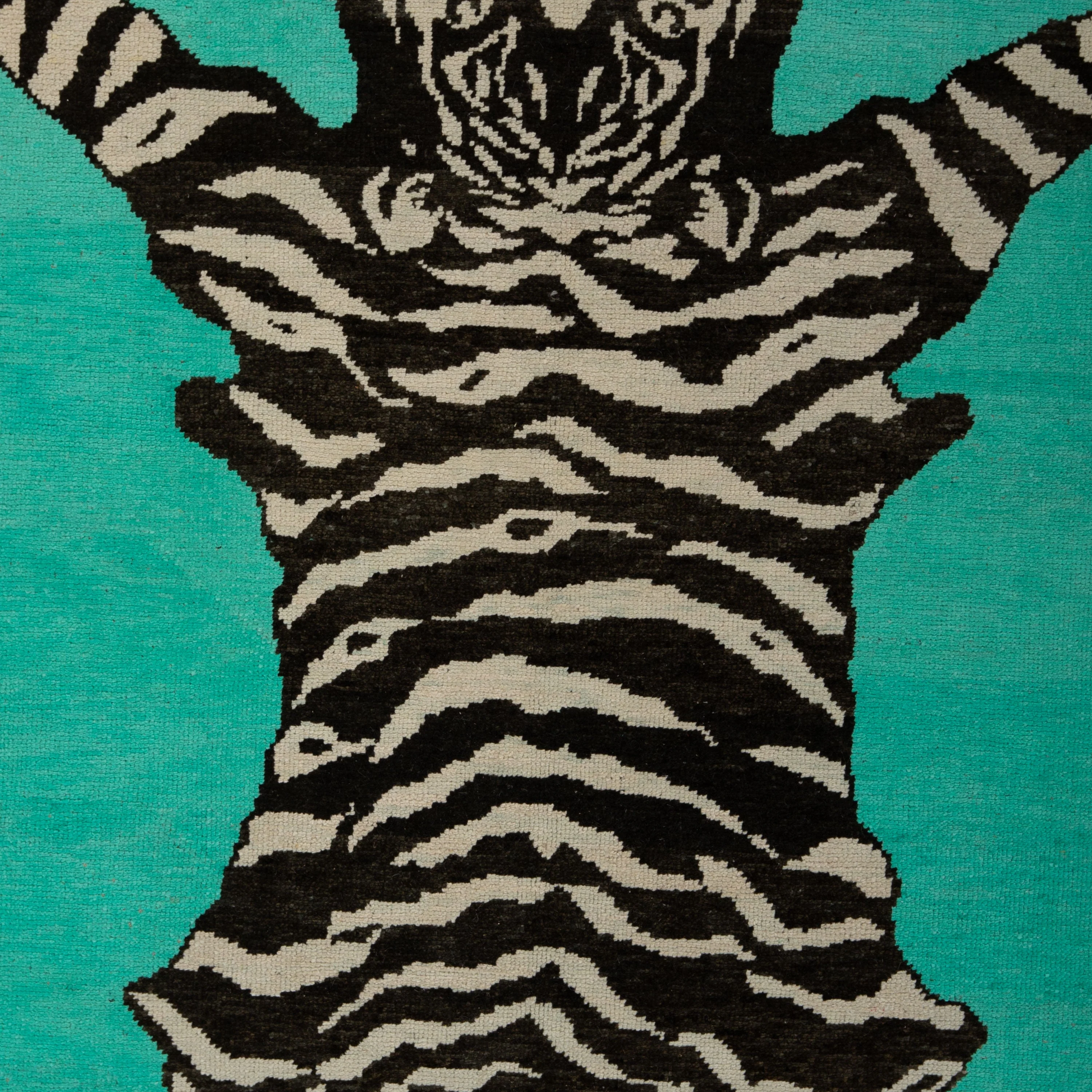 Teal Tiger Modern Turkish Wool Rug - 5'5" x 7'2" - Image 2