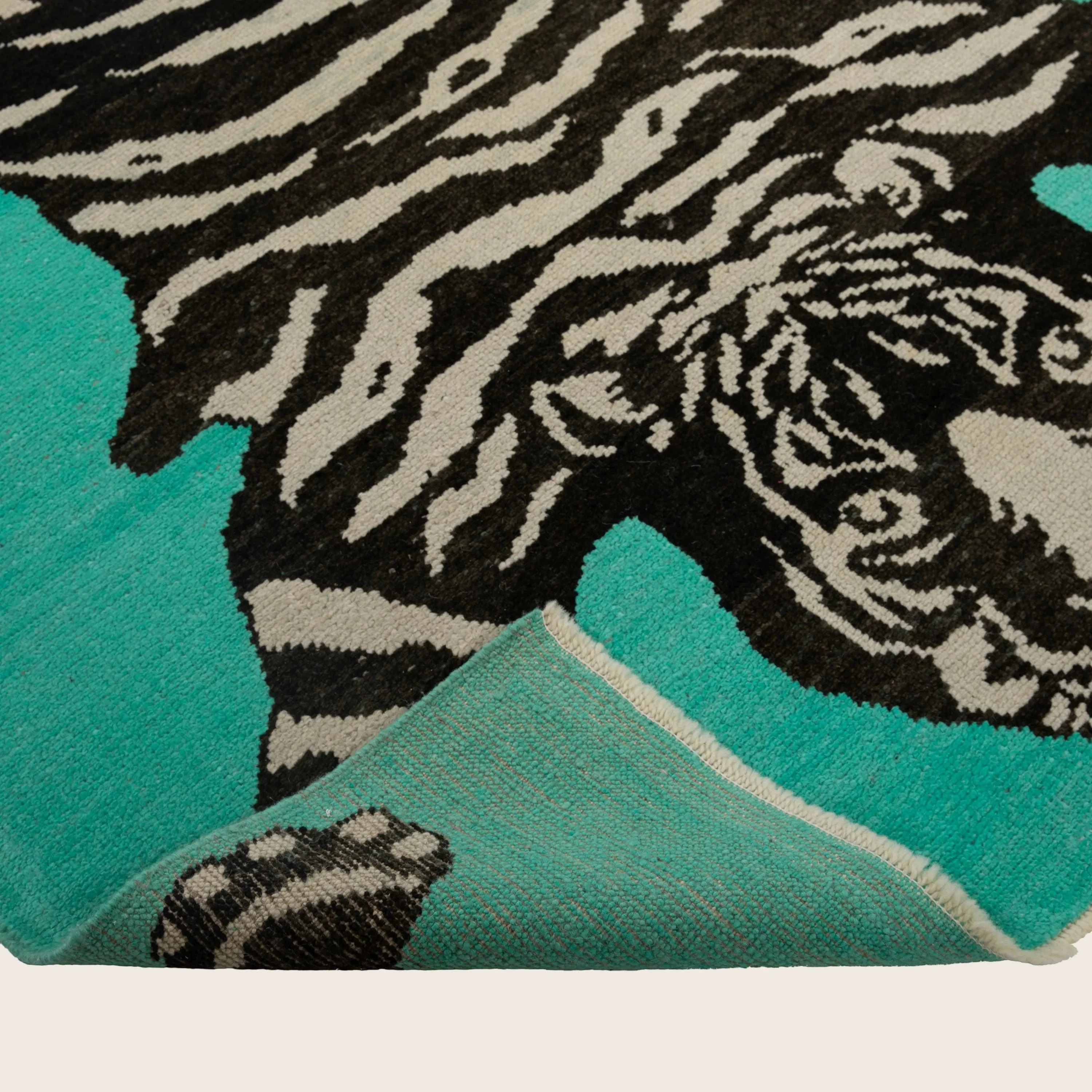 Teal Tiger Modern Turkish Wool Rug - 5'5" x 7'2" - Image 4