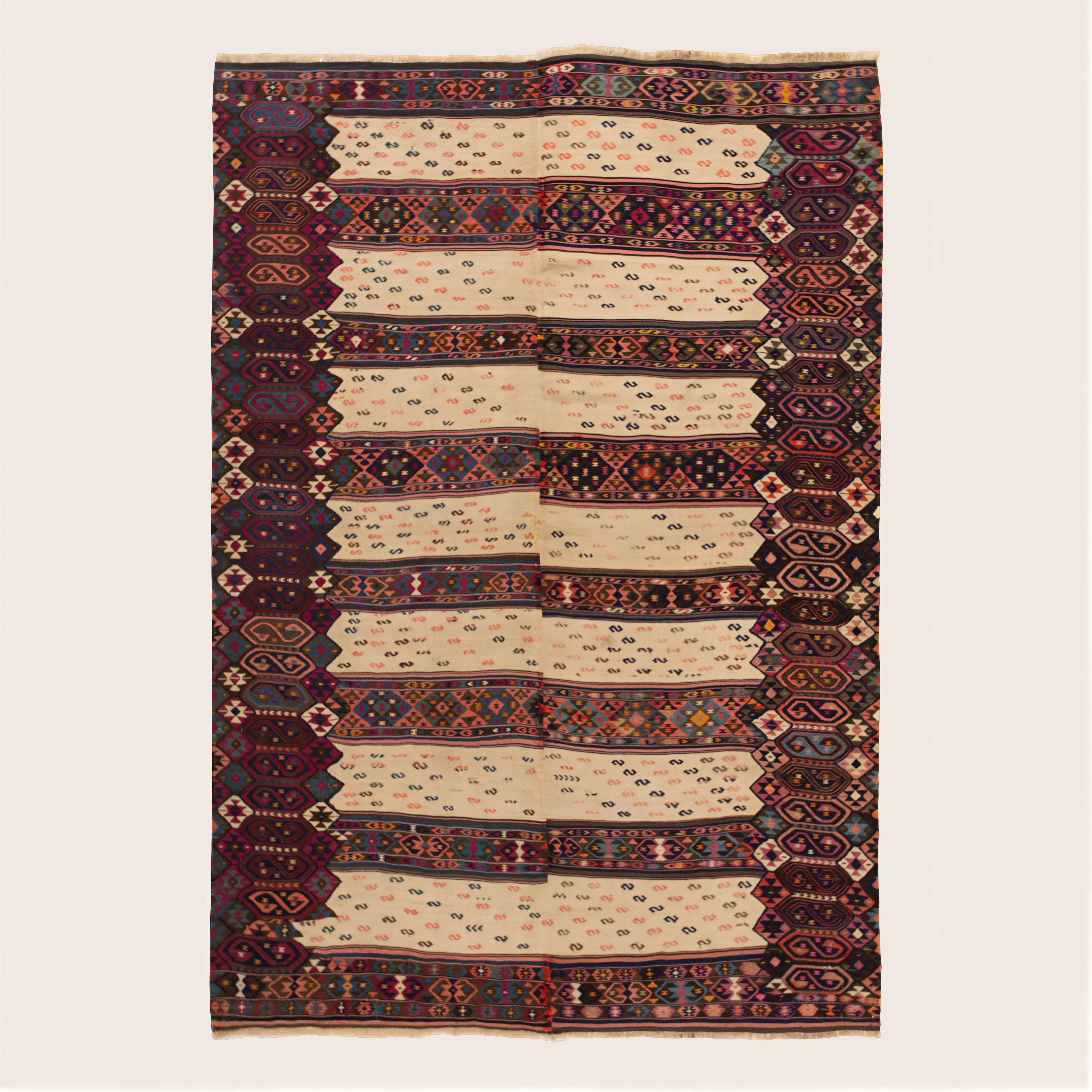 Red Vintage Turkish Kilim Wool Rug - 5' x 7'4"