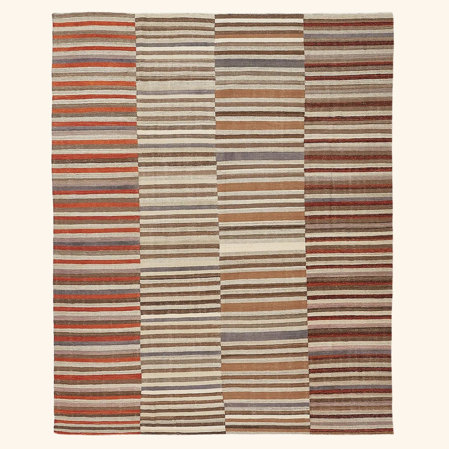 Multicolored Turkish Flatweave Wool Rug - 8' x 9'10"