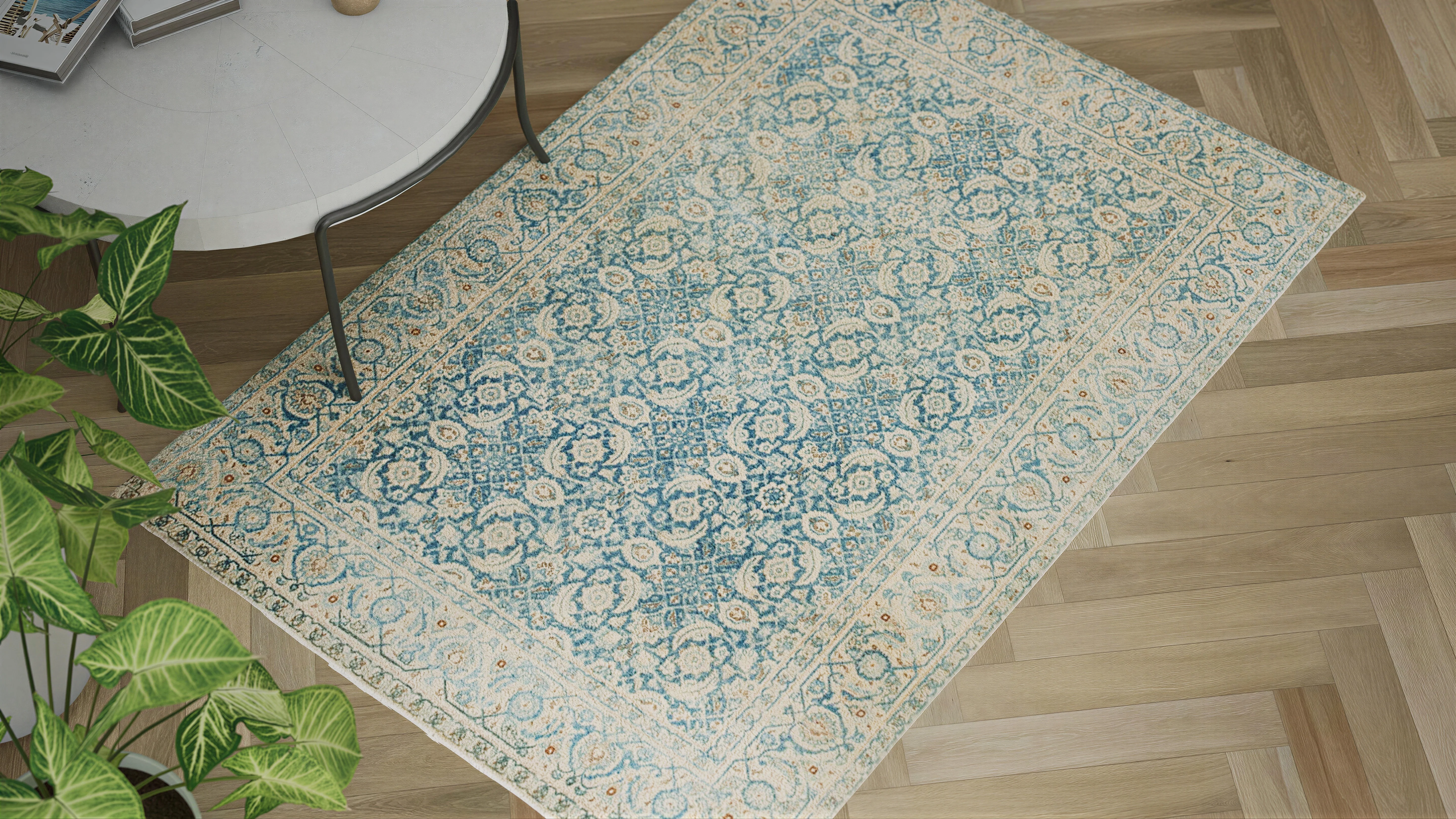 Blue Sabideh Traditional Turkish Vintage Rug - 4'5" x 6'6" - Image 3