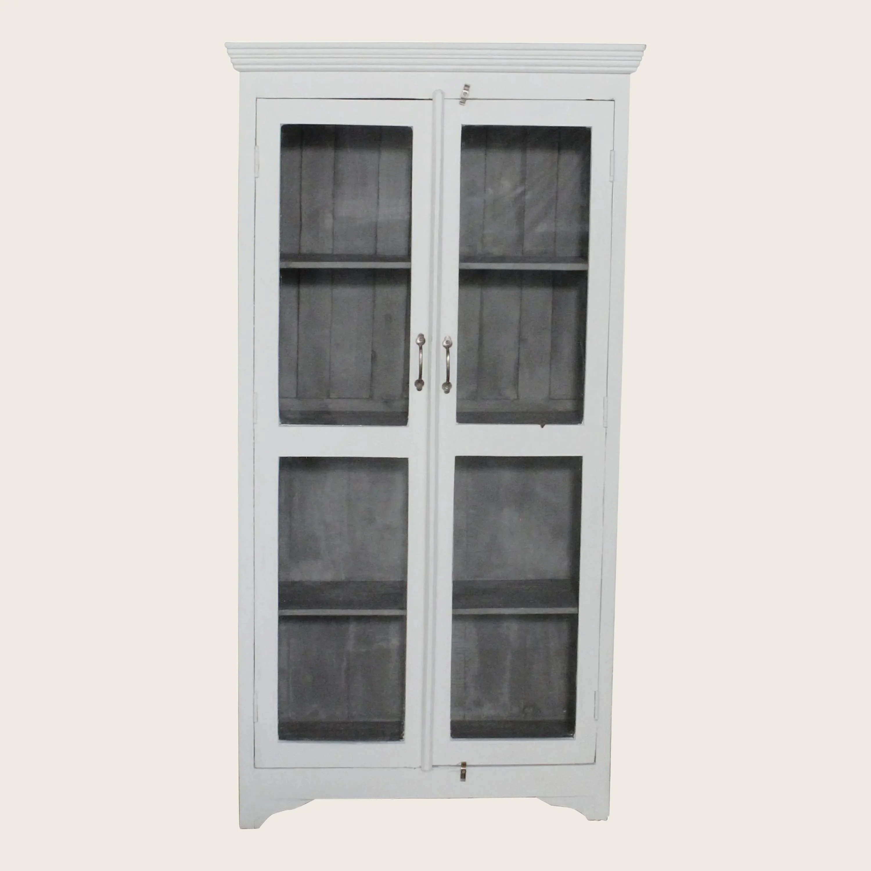 Vintage White-Painted Glass Front Cabinet