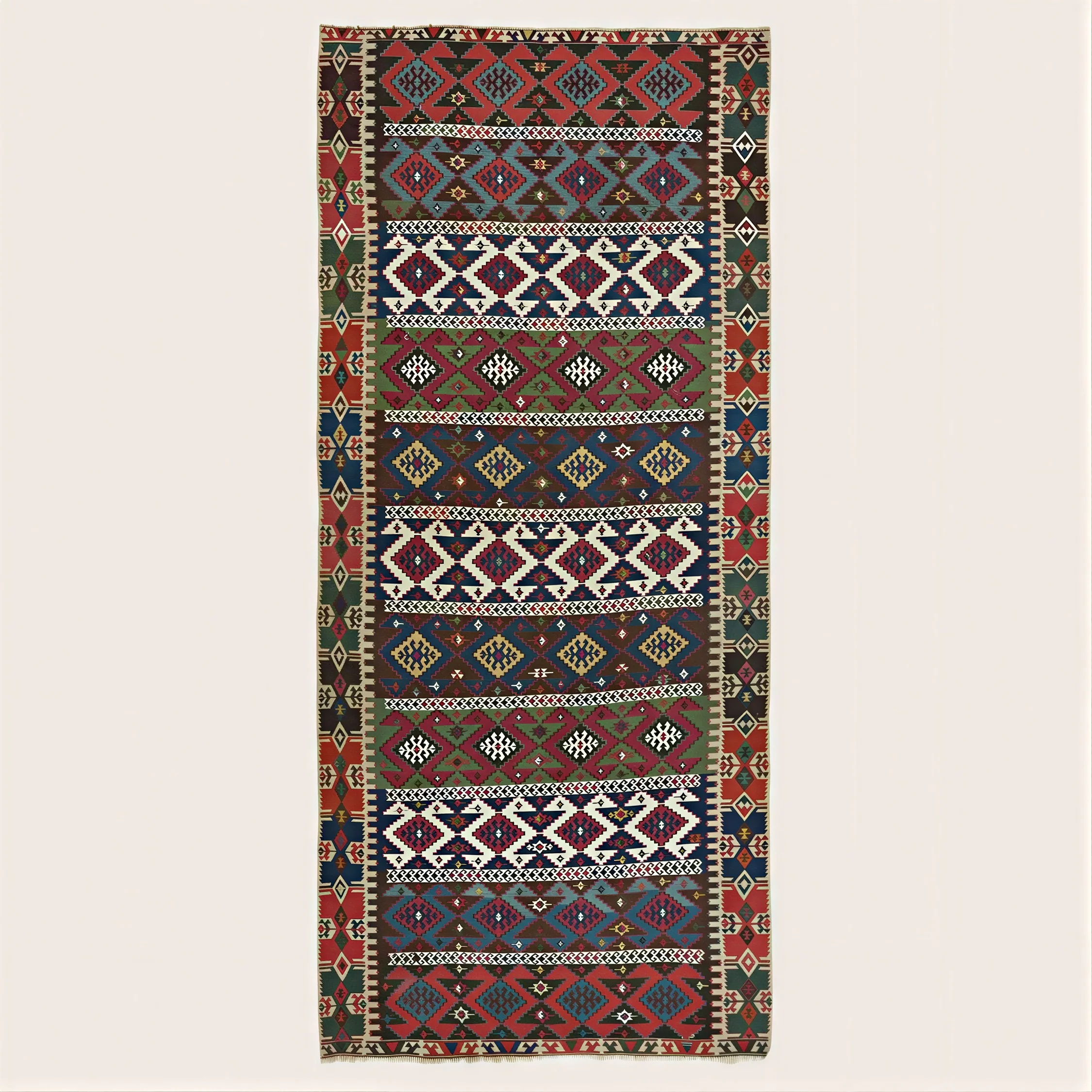 Multicolored Vintage Flatweave Wool Runner - 5'1" x 11'7"