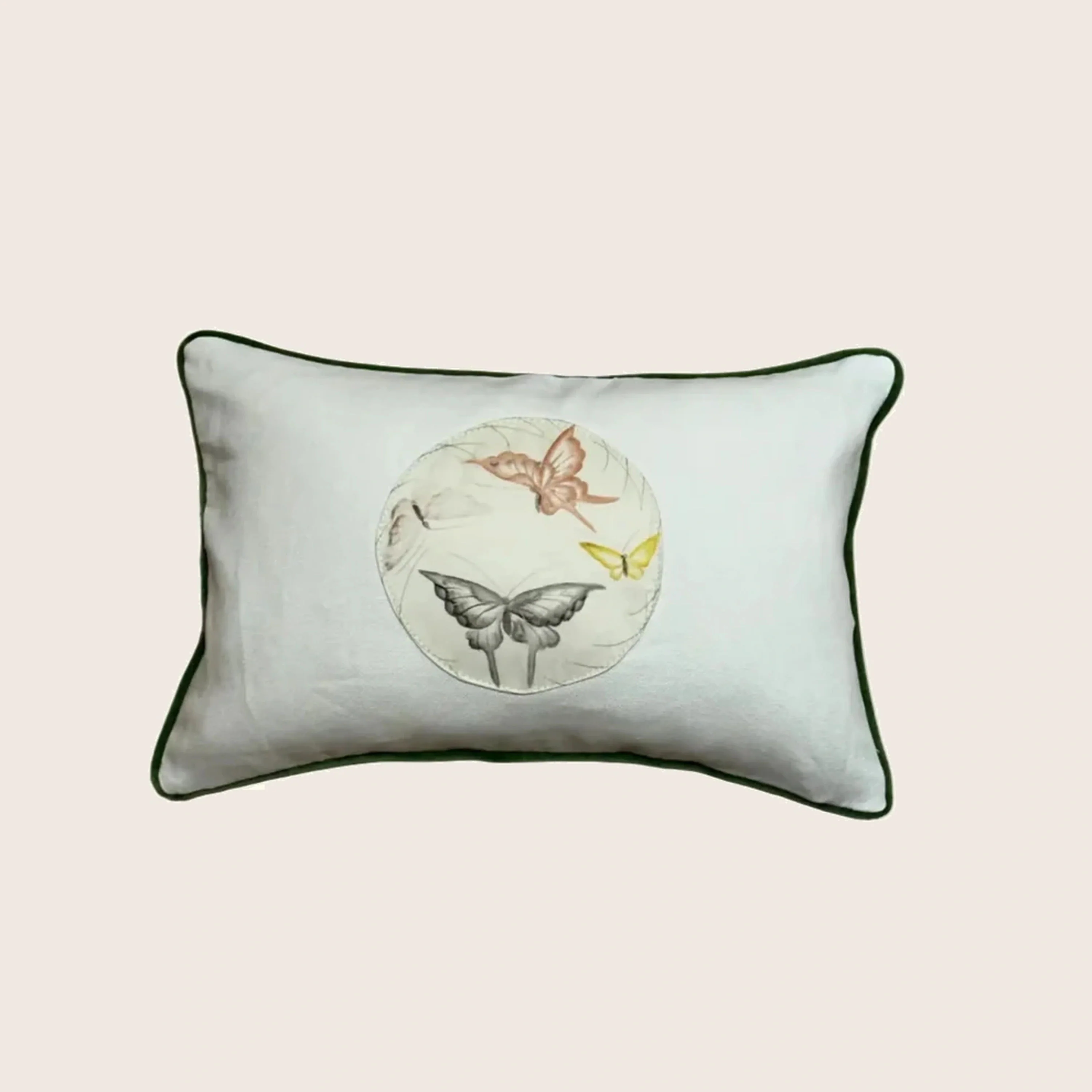 Vintage Hand Painted Butterfly Lumbar Pillow