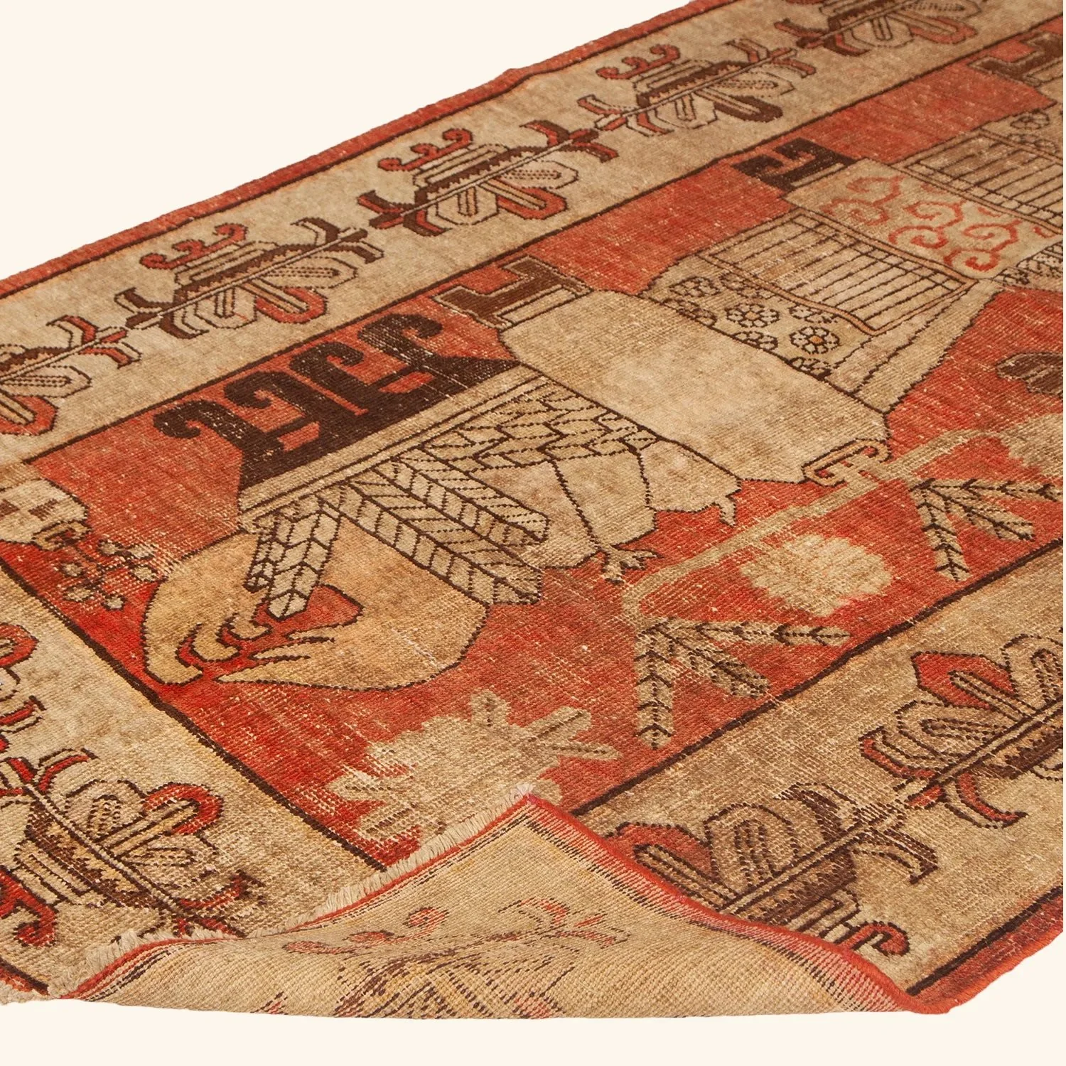 Orange Vintage Traditional Wool Kohtan Rug - 4'4" x 8'7" - Image 4