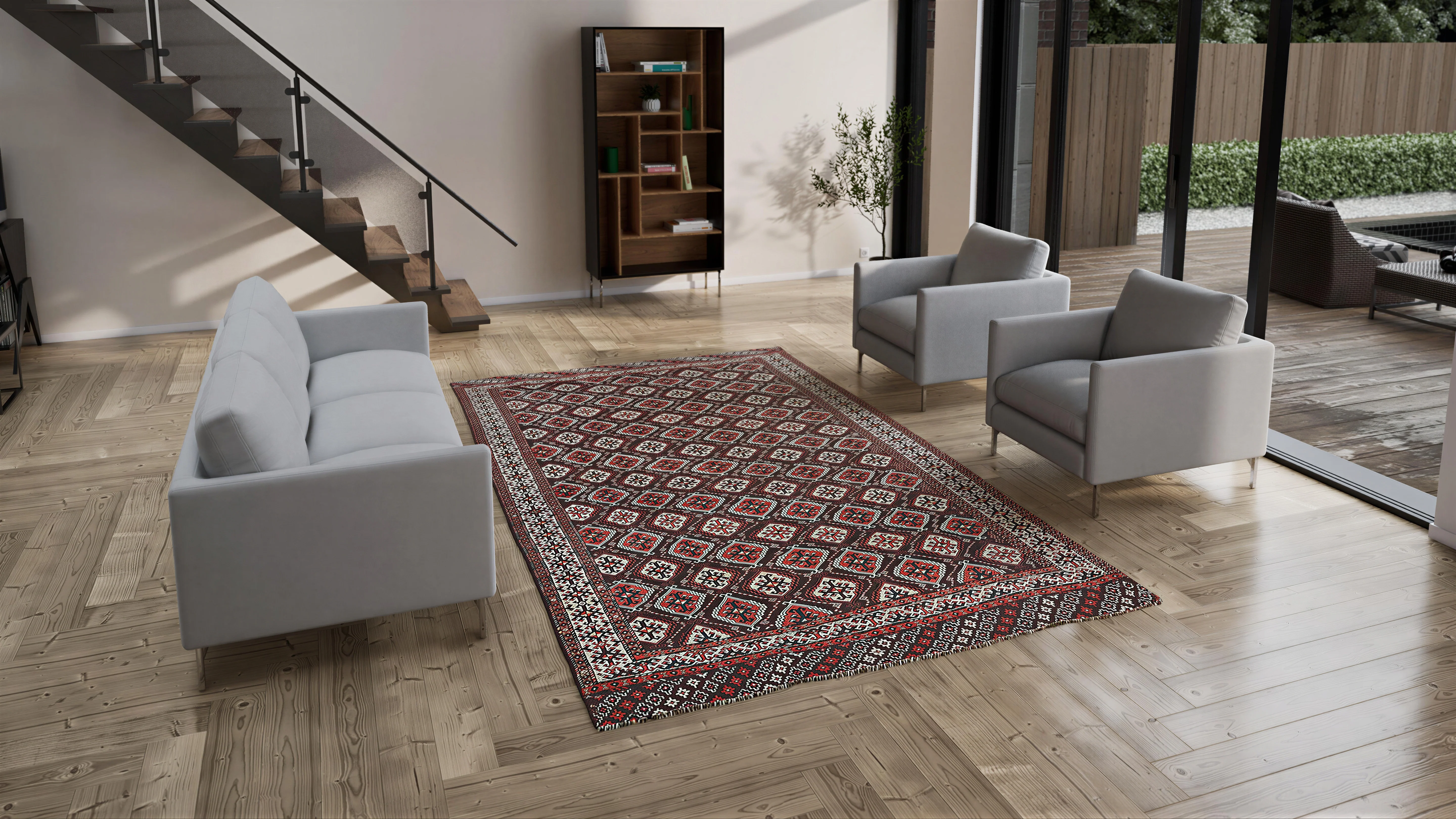 Red Antique Turkoman Afsar Rug - 7'1"x11'7" - Image 3