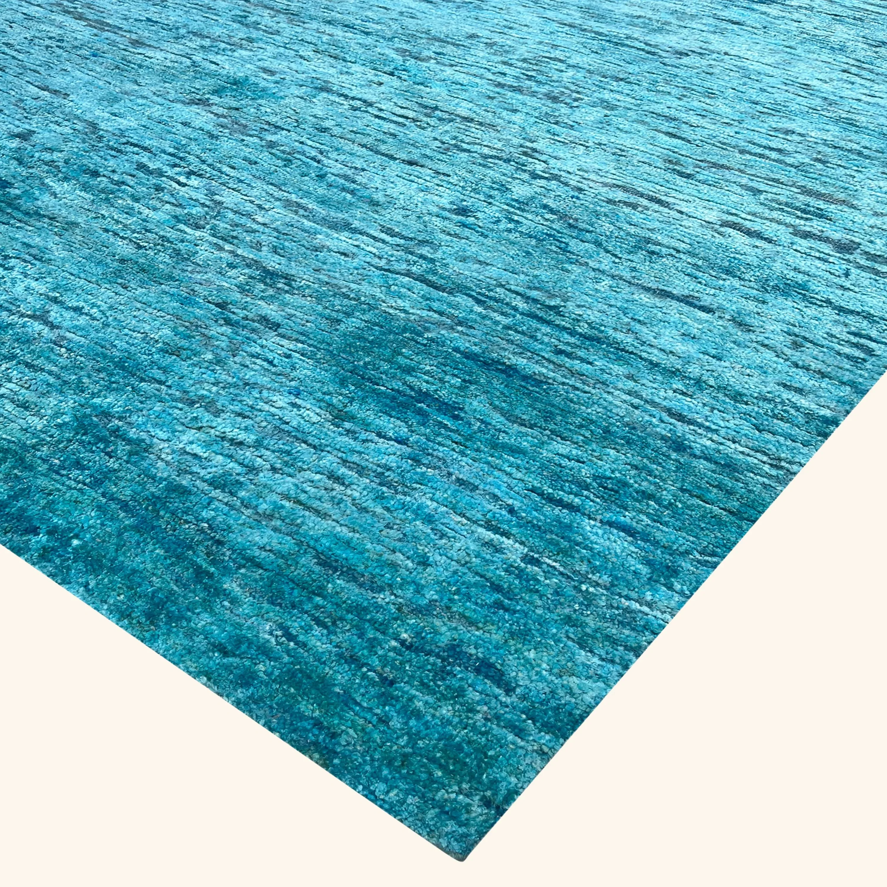 Blue Solid Textured Wool Silk Blend Rug - 8' x 10' - Image 4