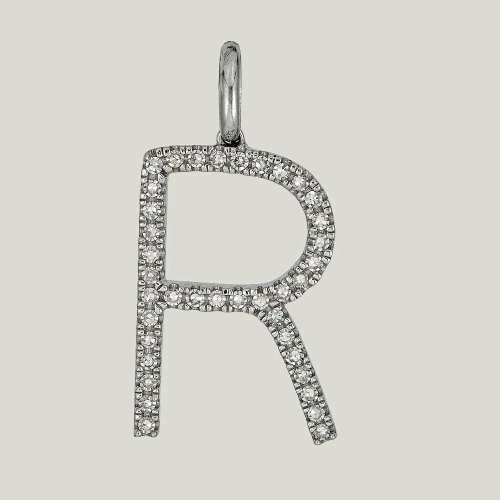 White Gold Diamond 'R' Charm