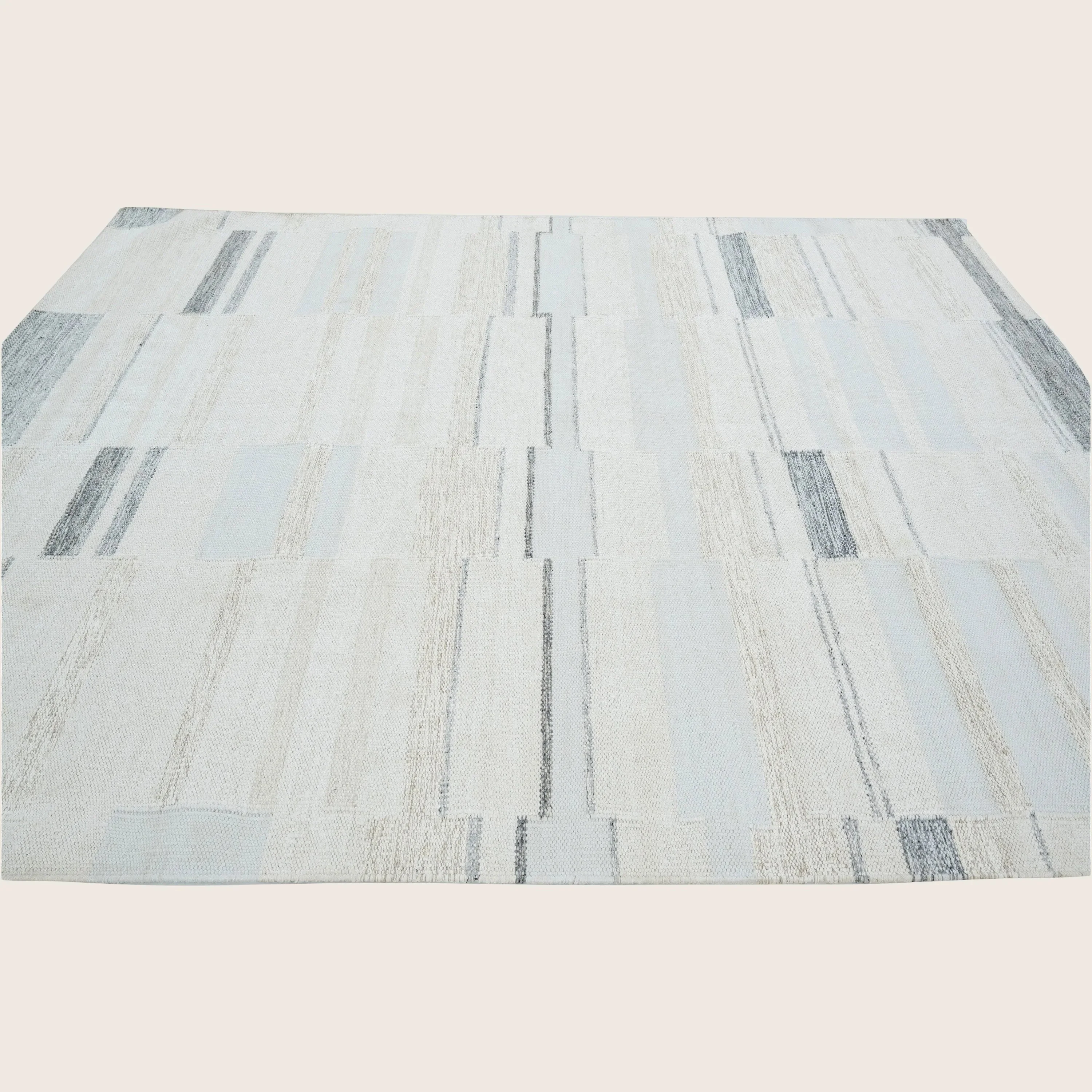 White & Grey Swedish Inspired Dhurrie Wool Rug - 8' x 10' - Image 7