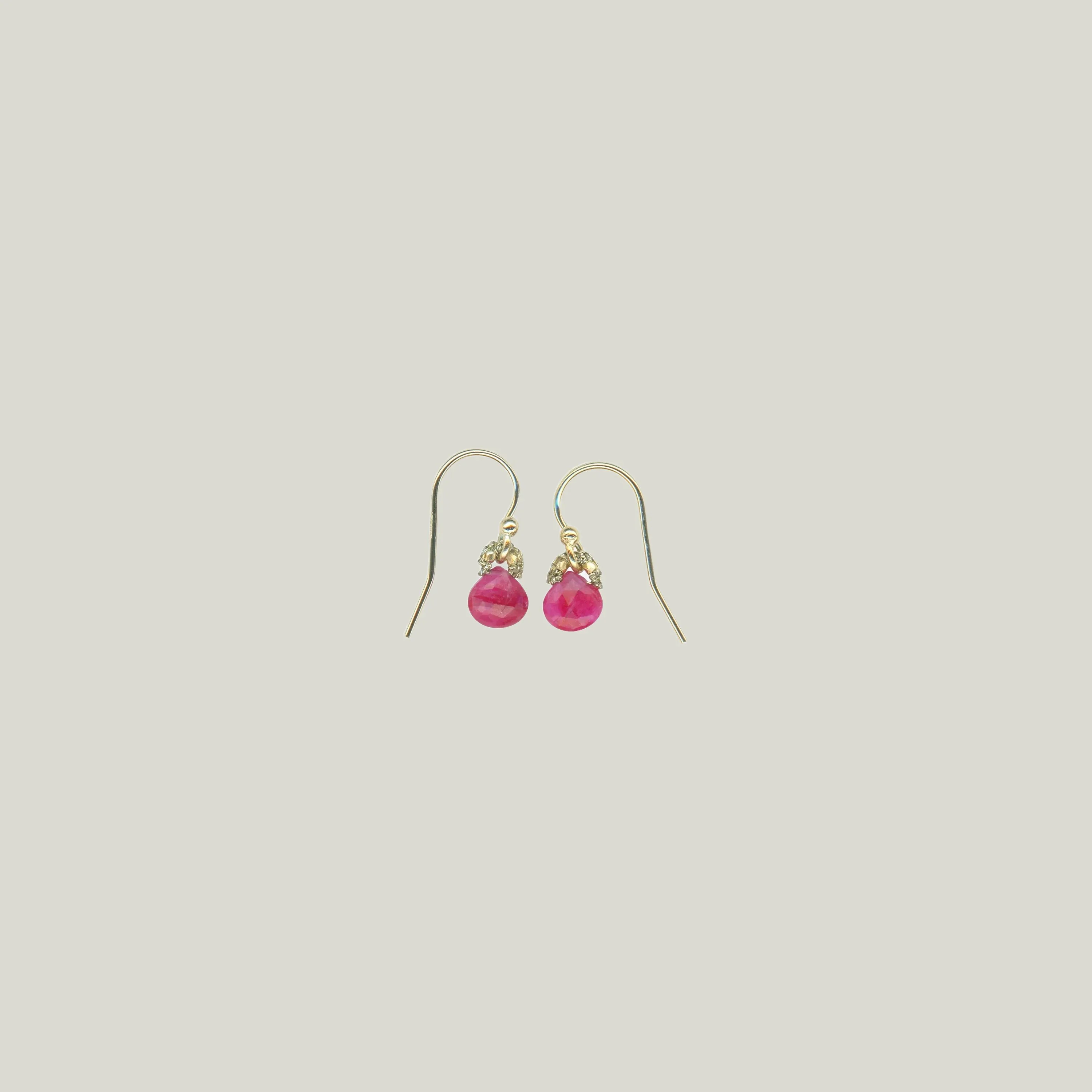 Woven Gold Bale Drops Earrings With Ruby Coated Drops