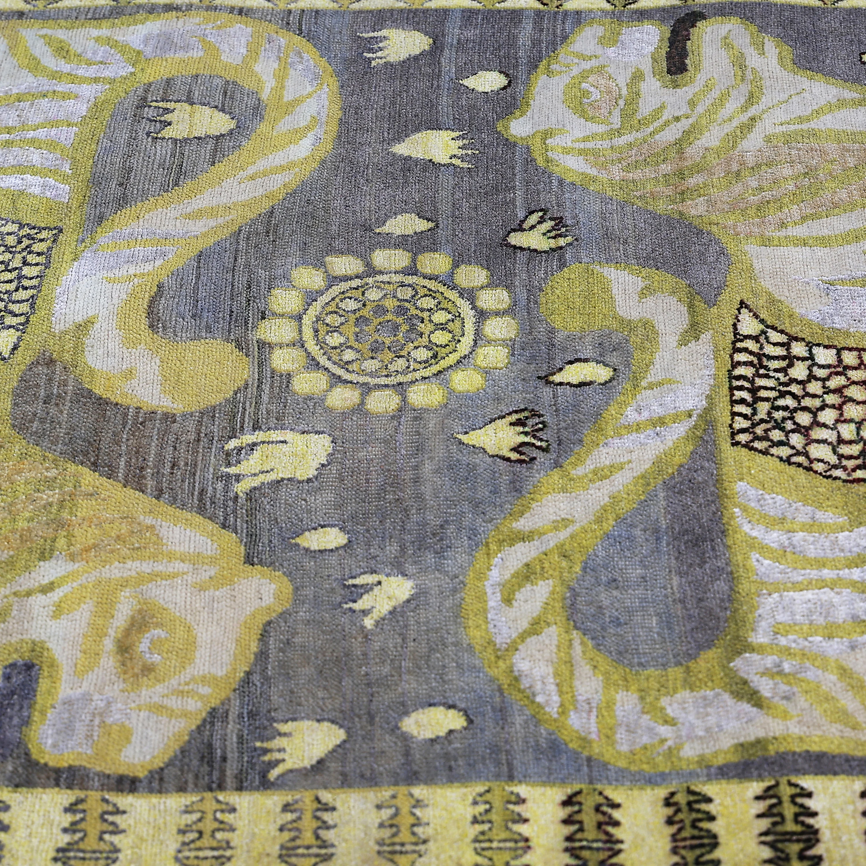 Yellow Alchemy Traditional Silk Wool Blend Rug - 3'11" x 6'3" - Image 3