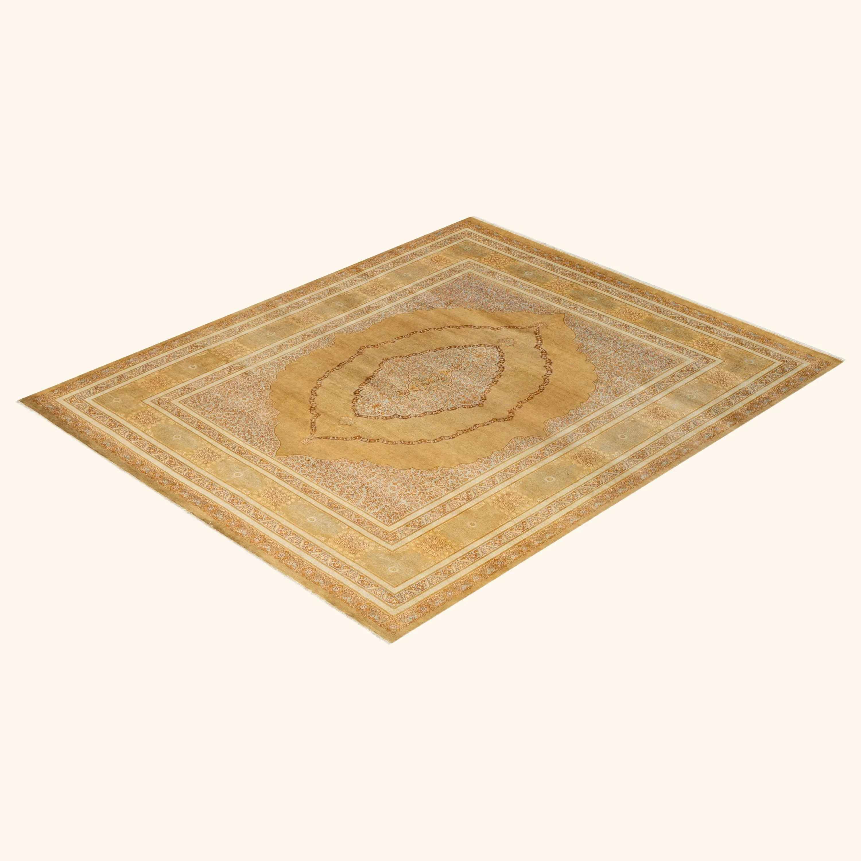 Yellow Traditional Mogul Wool Rug - 8'1" x 9'8" - Image 8