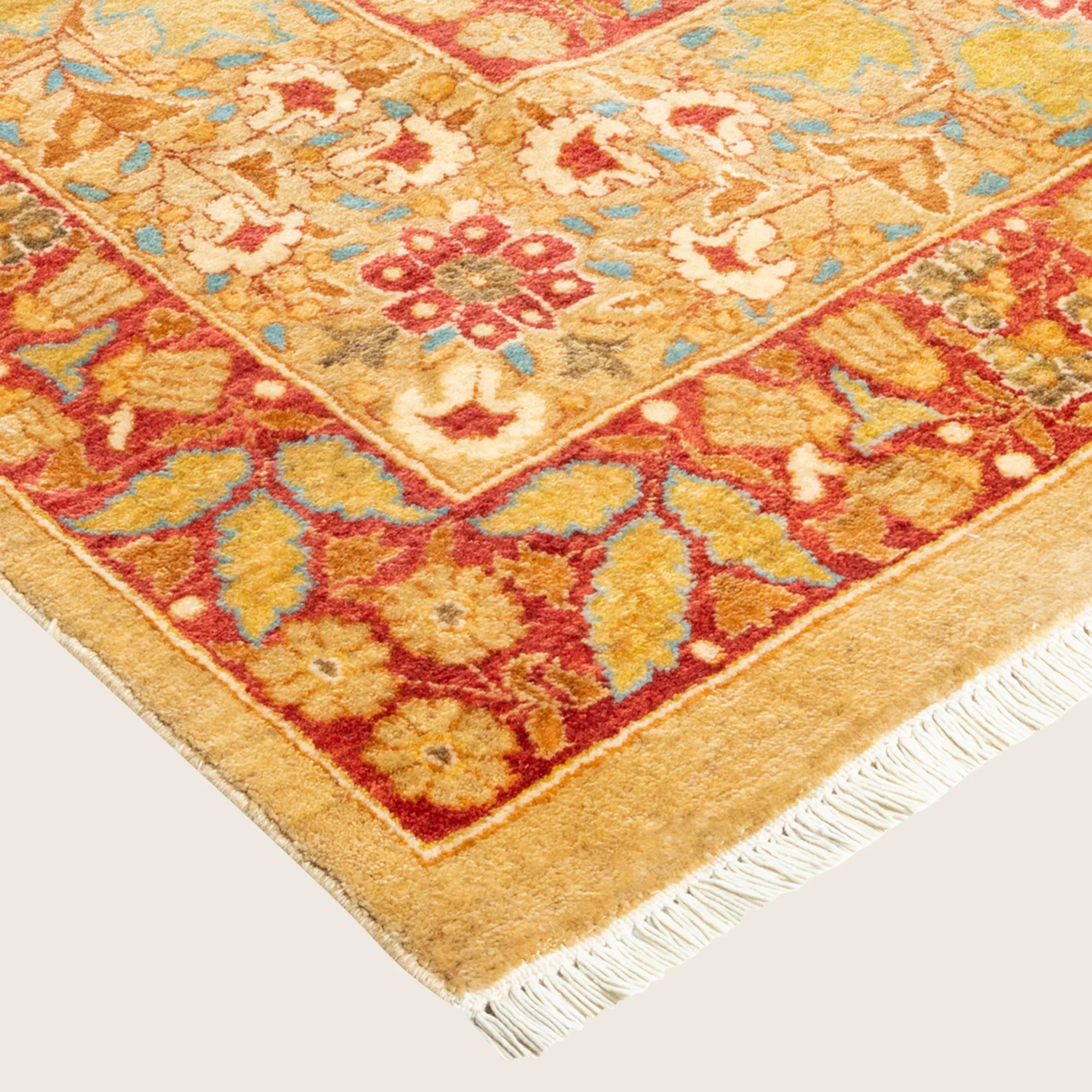 Yellow Traditional Mogul Wool Rug - 9'1" x 12'8" - Image 3