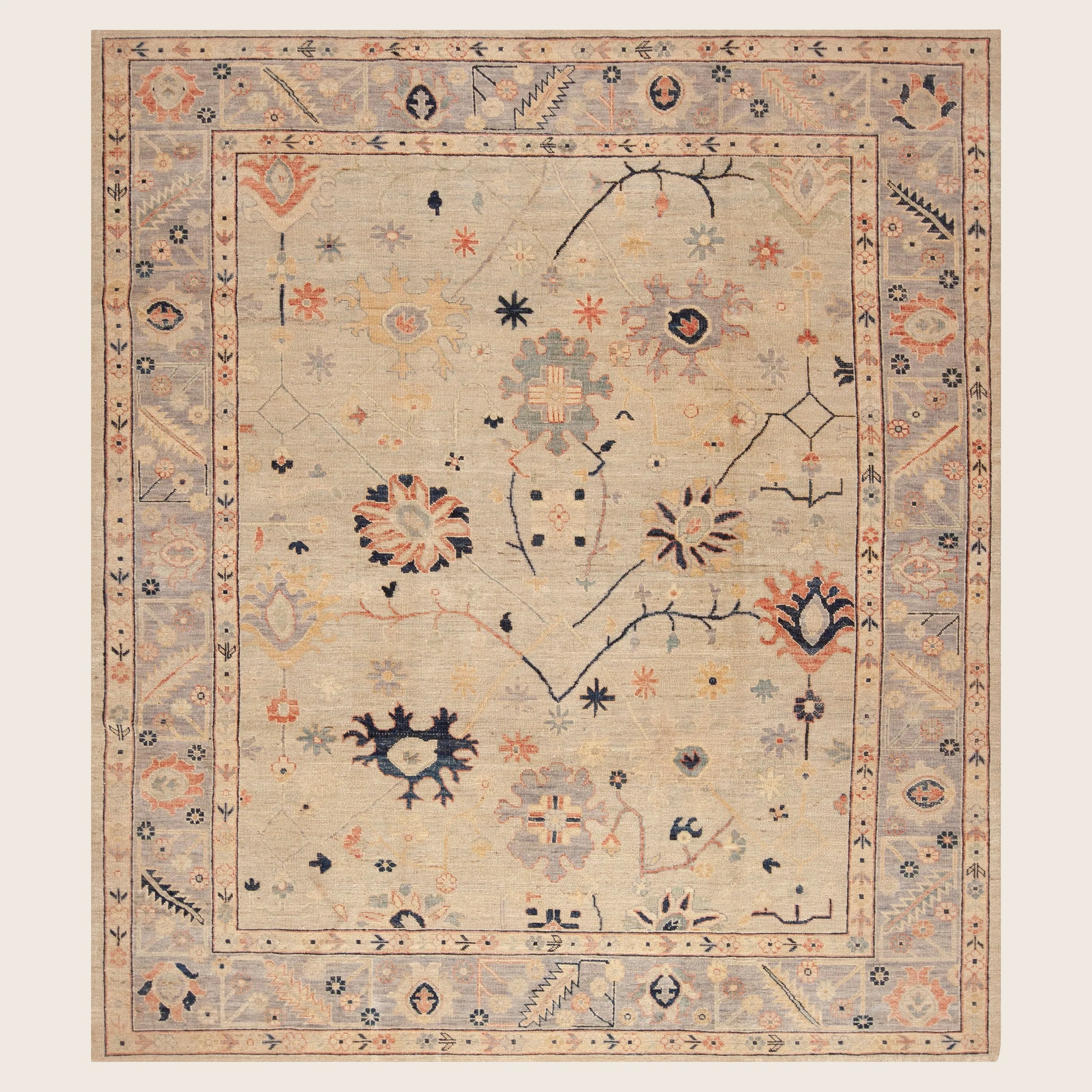 Beige Traditional Wool Rug - 8'4" x 9'5"