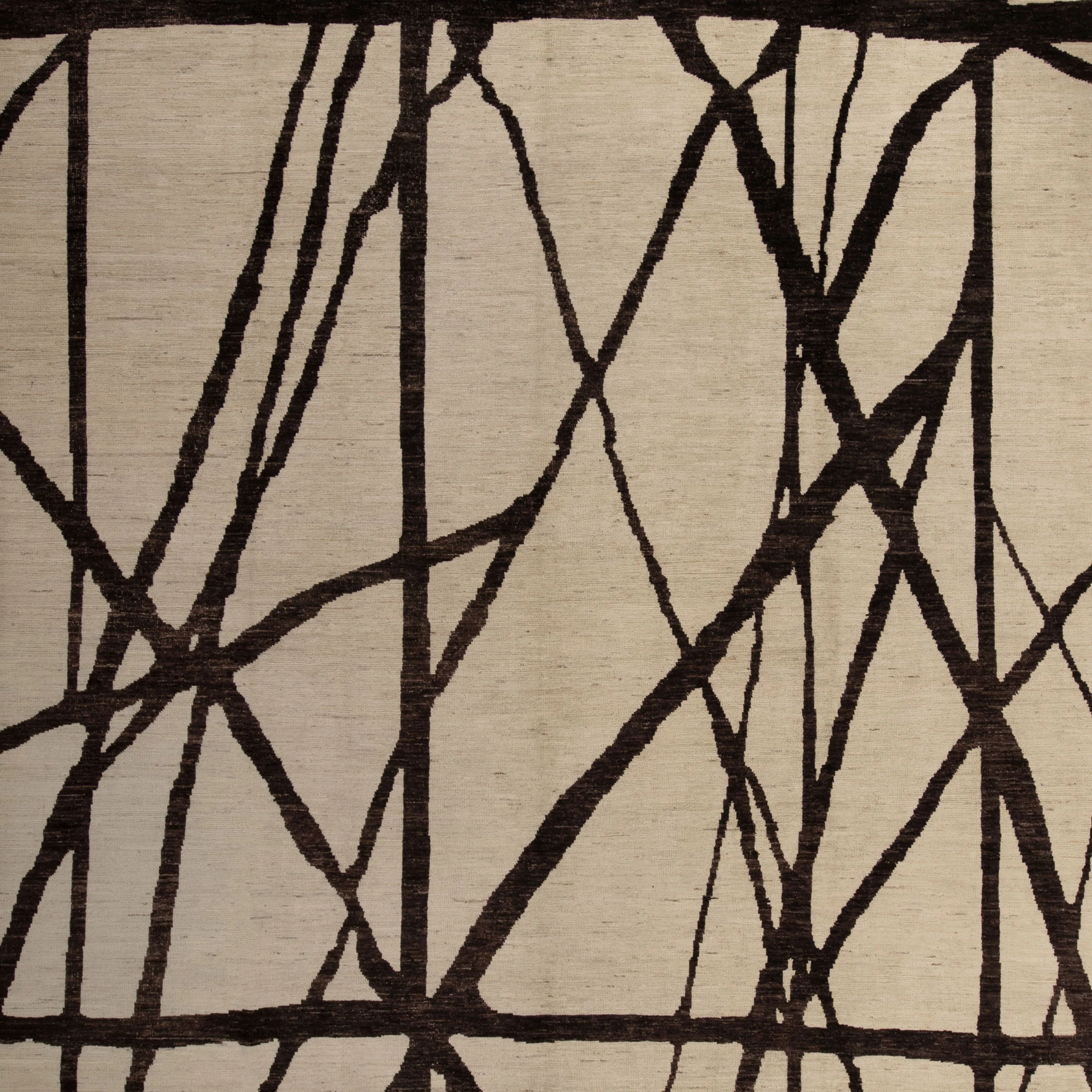 Brown & Cream Zameen Modern Wool Rug - 10'1" x 13'10" - Image 2
