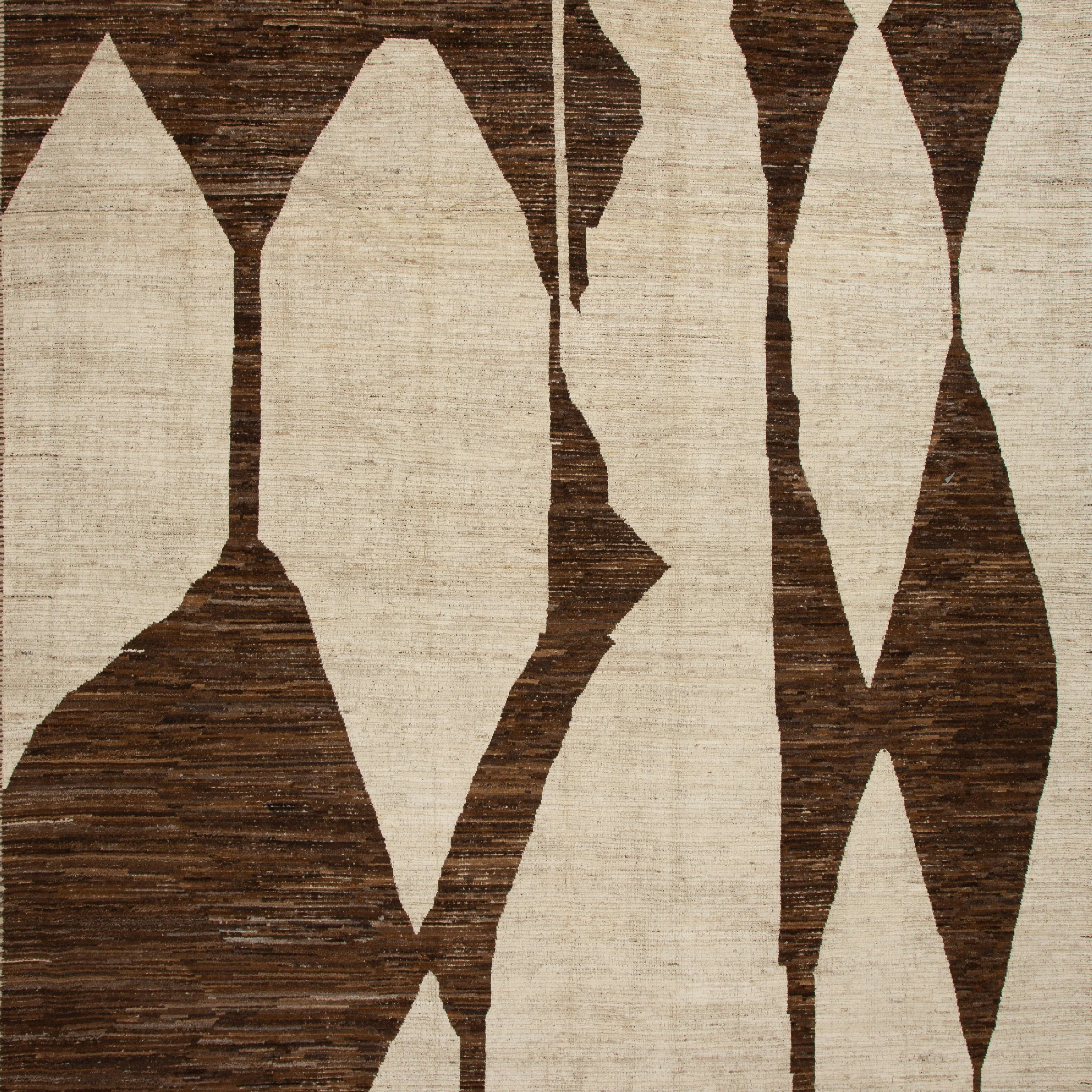 Brown & Cream Zameen Transitional Wool Rug - 13'10 x 15'10" - Image 2