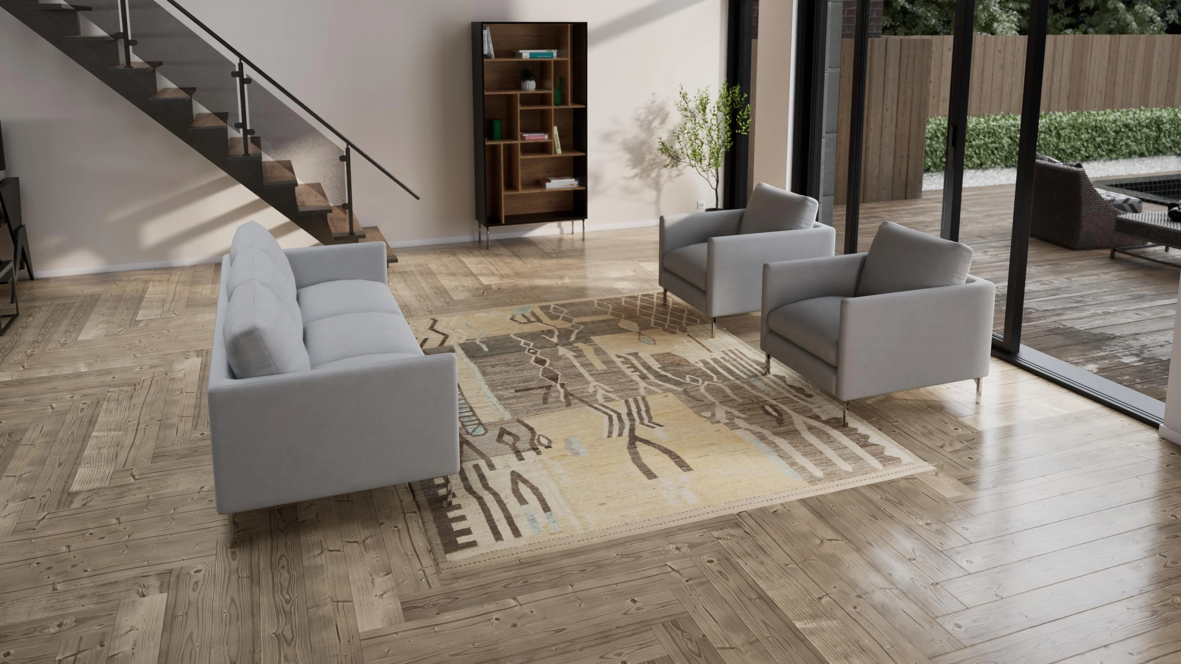Zameen Patterned Modern Wool Rug - 8'4" x 10'2" - Image 3