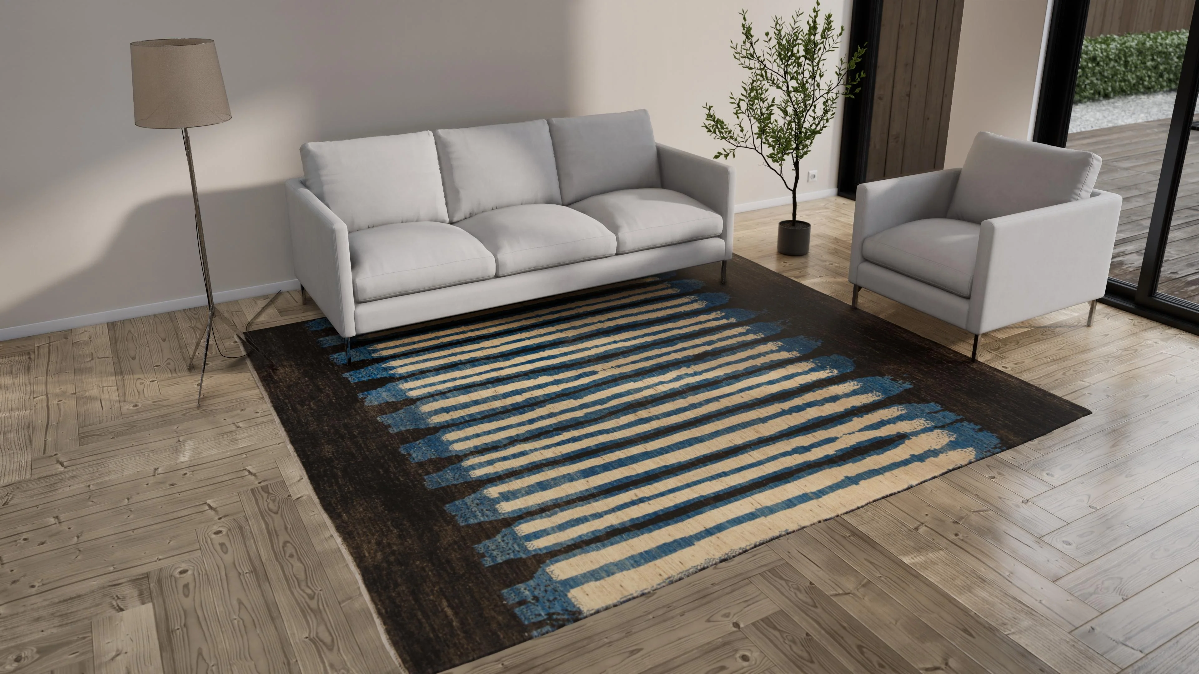 Blue & Black Zameen Modern Wool Rug - 8'7" x 9'7" - Image 8