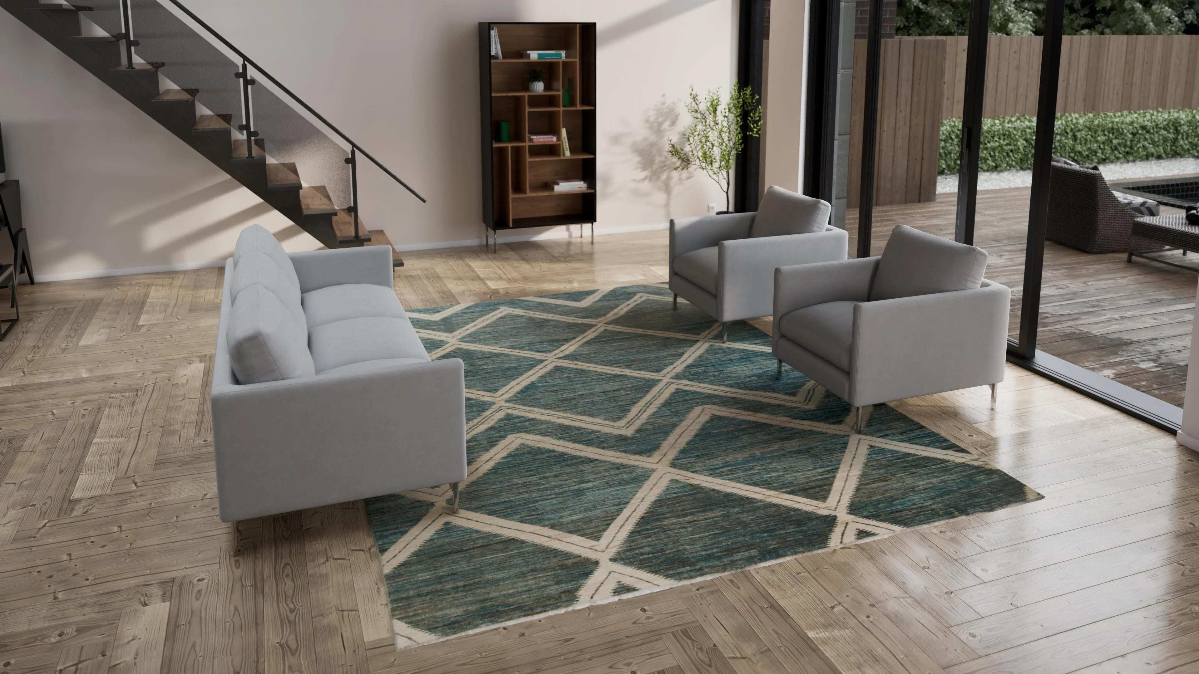 Blue Zameen Transitional Wool Rug - 9'3" x 12'2" - Image 6