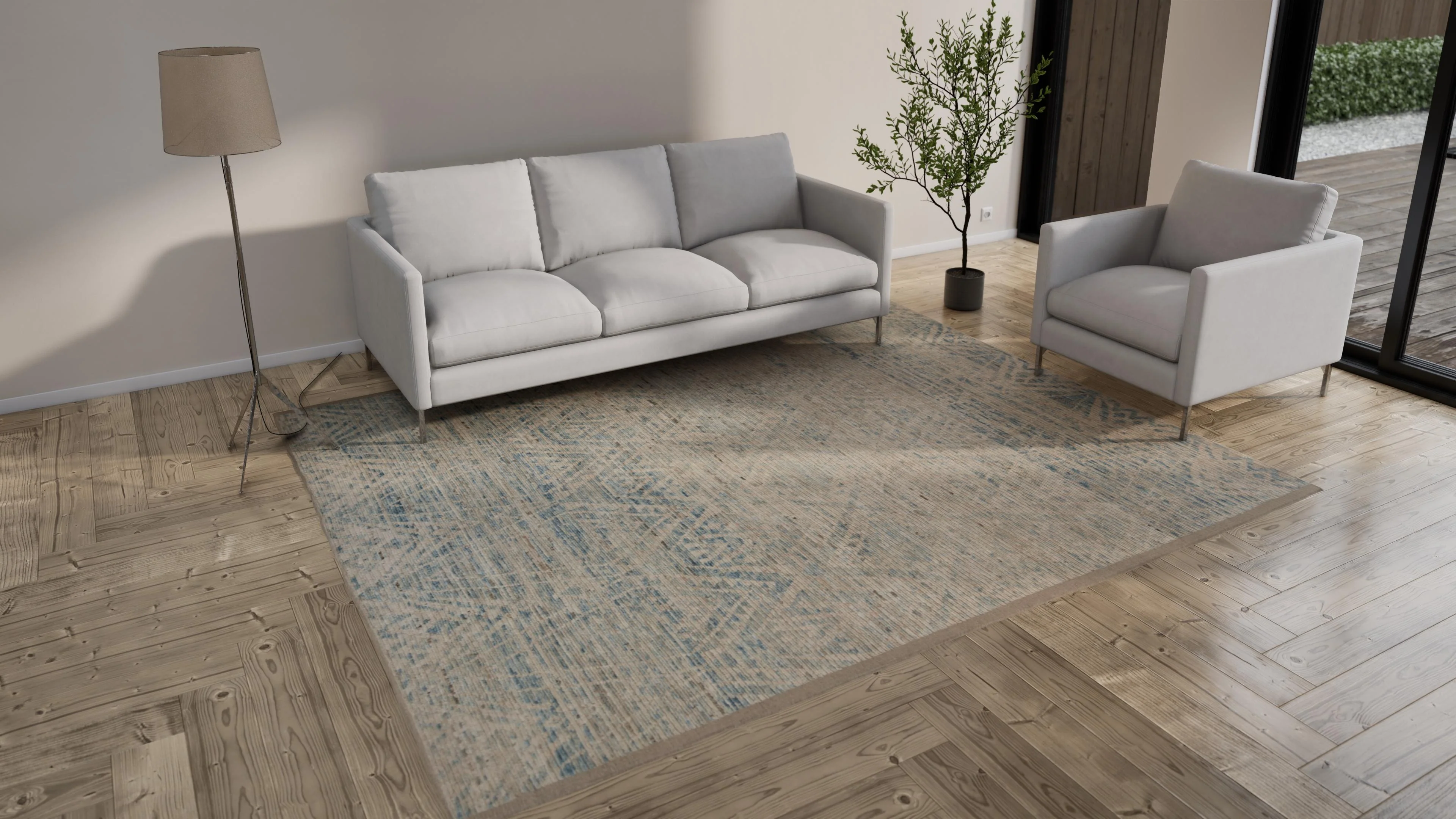 Blue & Grey Zameen Geometric Transitional Wool Rug - 8'4" x 10' - Image 8