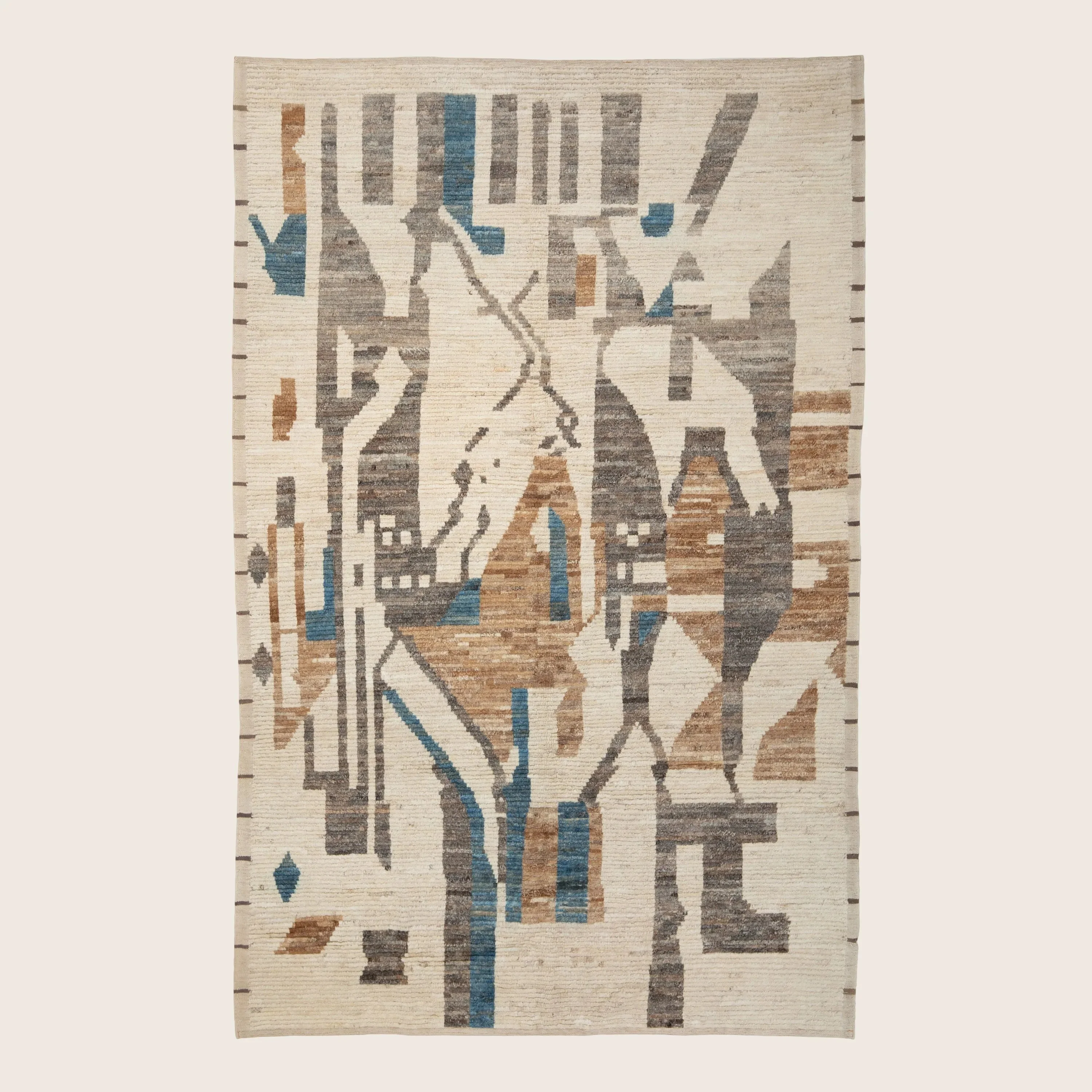 Brown & Blue Zameen Transitional Wool Rug - 5'11" x 9'5"