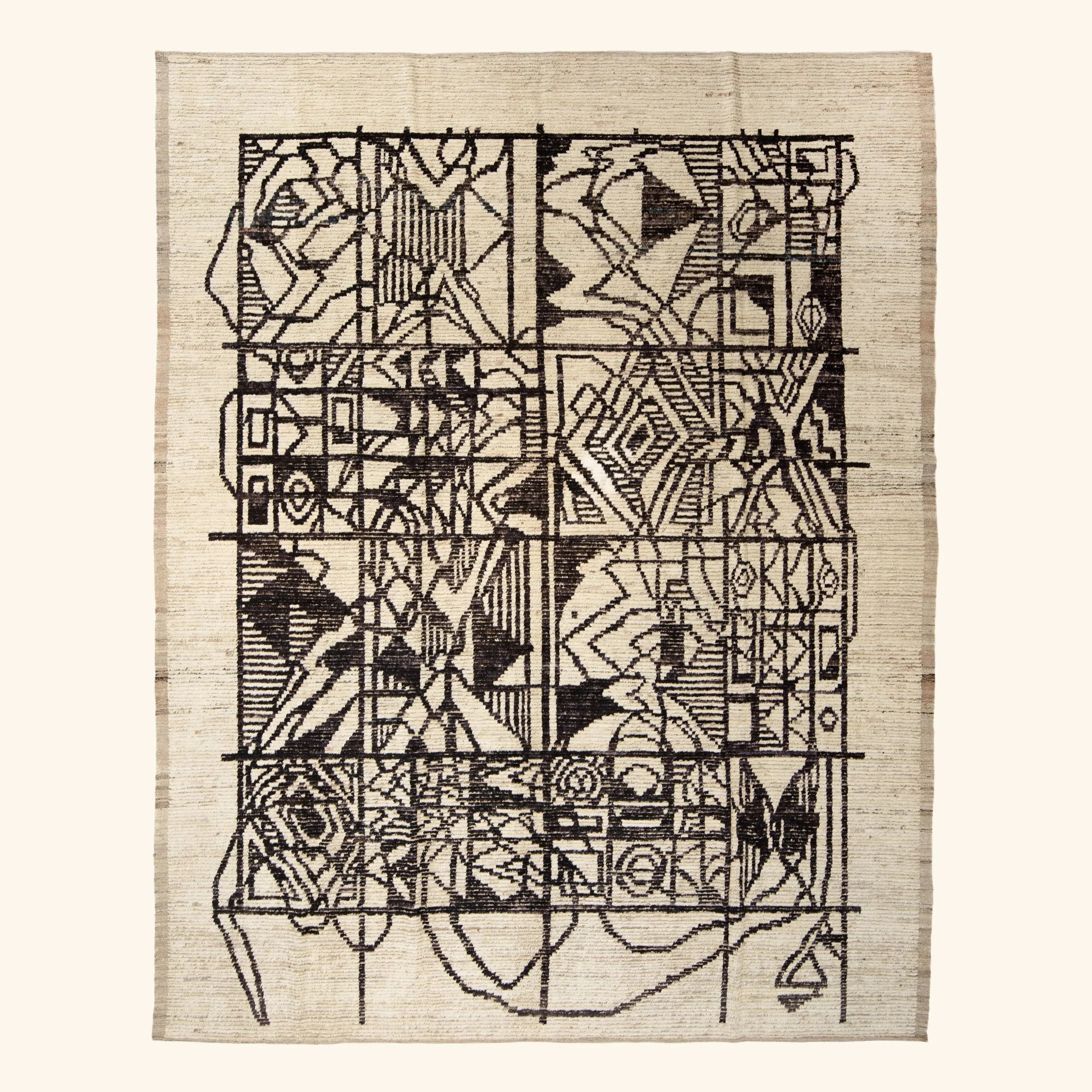 Black & White Zameen Transitional Wool Rug - 9'4" x 11'8"